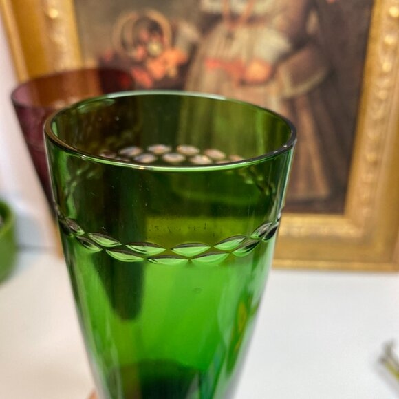 NACHTMANN Purple, GREEN CUT-TO-CLEAR CRYSTAL CHAMPAGNE FLUTES GLASSES Set Of 2 - Picture 6 of 14